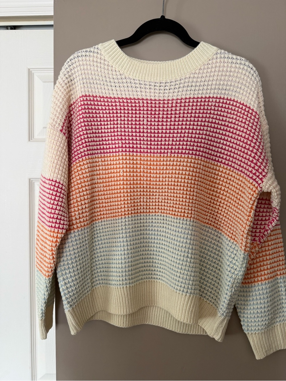 So Me Cream Sweater with Pink, Orange & Light Blue Stripes